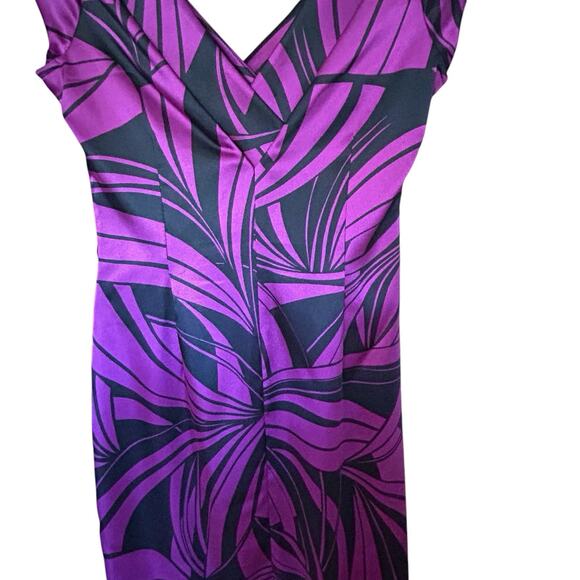 MAGGY LONDON Women’s Purple Black Sheath Ruched Midi Cocktail Dress Size 10 - Picture 12 of 15